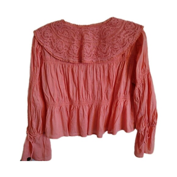 Anthropologie BabyDoll Collared Blouse Size XS Cotton Long Sleeve V Neck - Picture 8 of 10